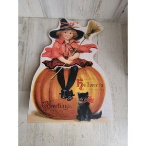 Moonlight roses witch vintage style pumpkin Halloween sign stand up home